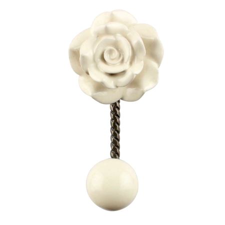 Cream Rose Flower Ceramic Wall Hook in Antique Fitting 